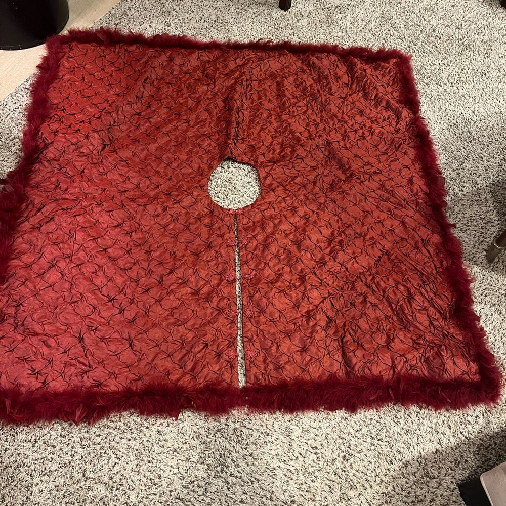 Christmas Tree Skirt with feather trim - huge, luxurious!